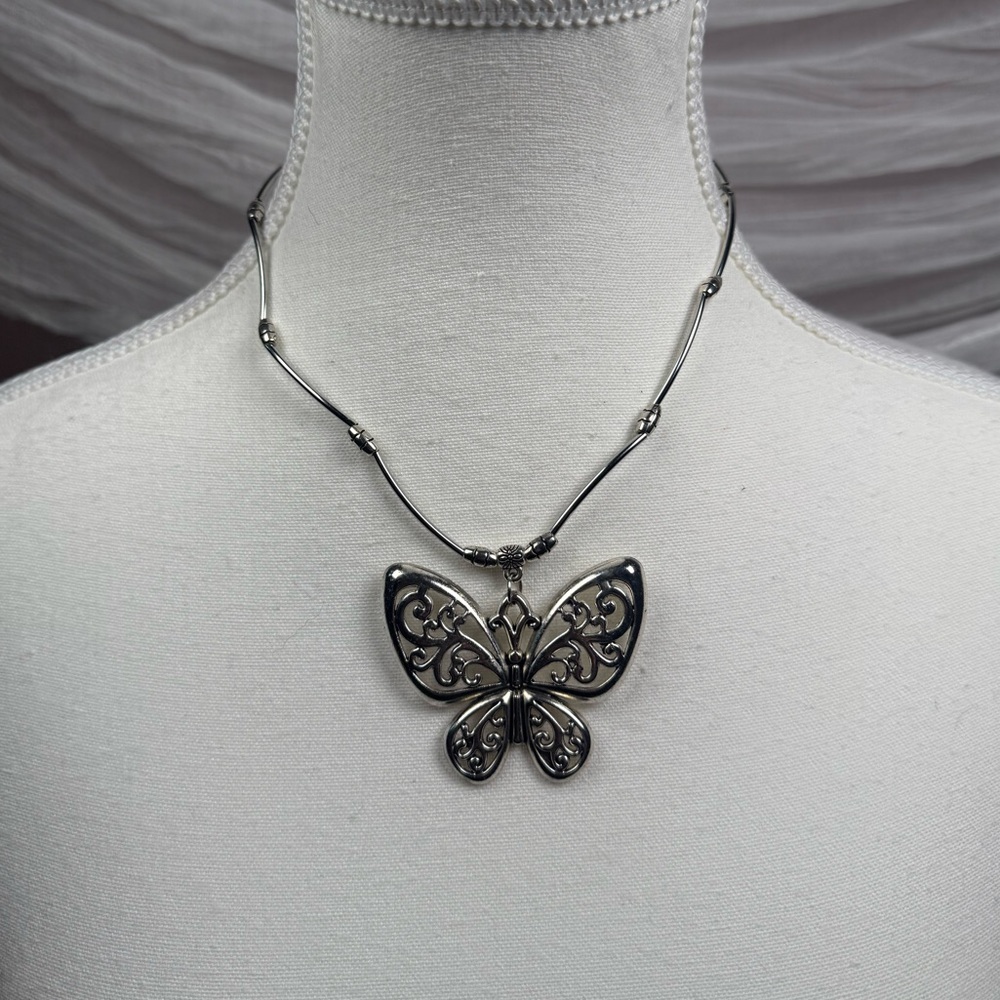 Silver Filigree Butterfly Necklace Gothic Fairycore Statement